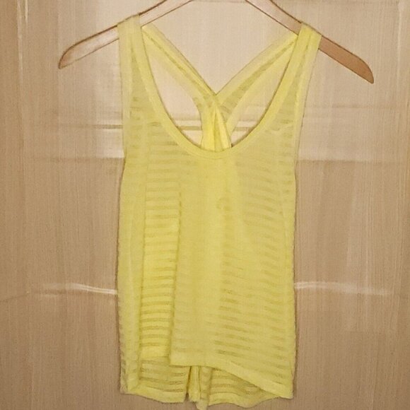 ZYIA Tops - Zyia Bright Yellow Striped Open Back Tank Top Medium